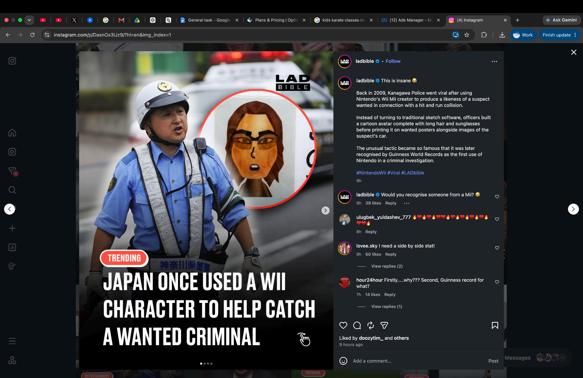 LADbible-style Facebook post using a news headline layout with an inset circular image