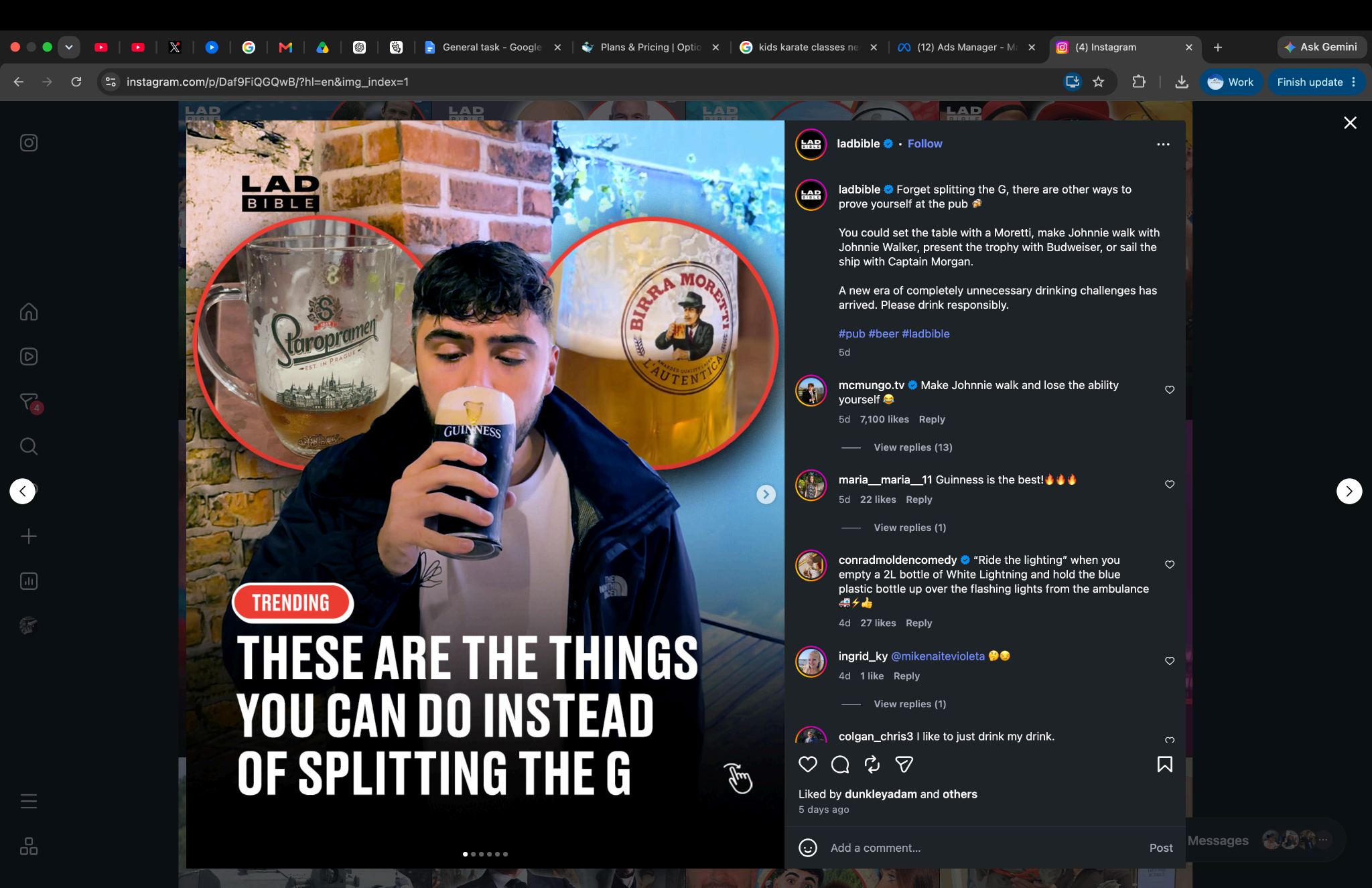 Instagram post from LADbible shown in a browser, used as a reference for feed-native creative